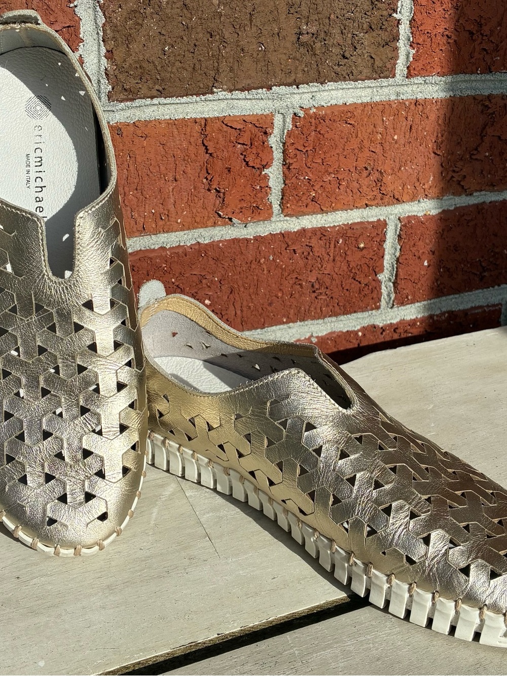 Eric Michael Metallic Gold Woven Slip-On Loafers